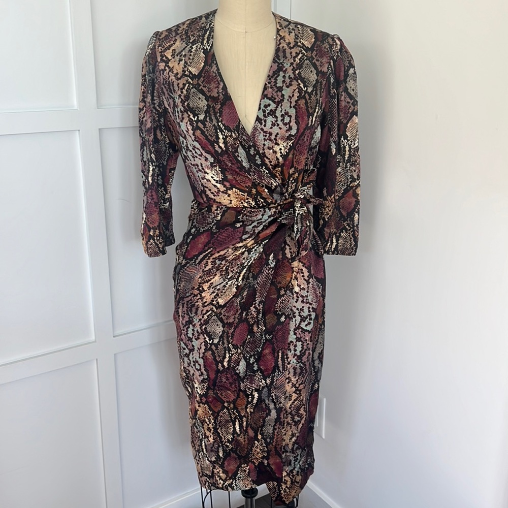 Rebecca Taylor python print side tie dress, silk charmeuse, size 00